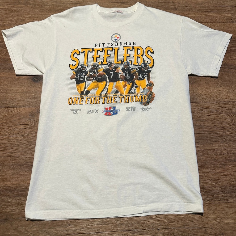 Vintage Pittsburgh Steelers T Shirt L One For The Thumb Super Bowl XL Graphic